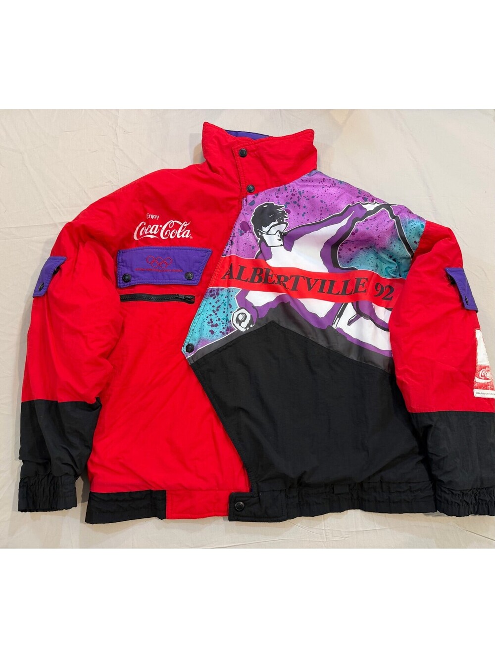 Vintage 1992 Coca-Cola Albertville Olympics Ski Jacket Men’s L Colorblock